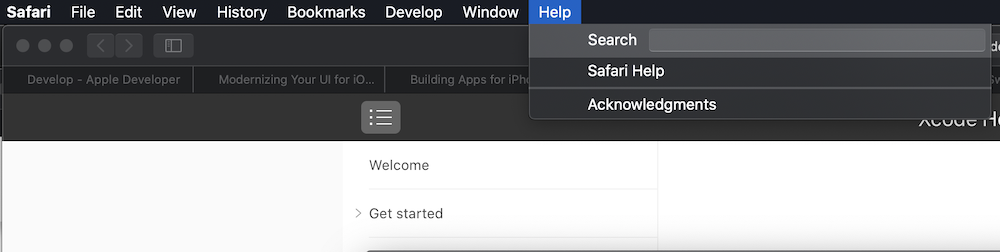 search tab in menubar